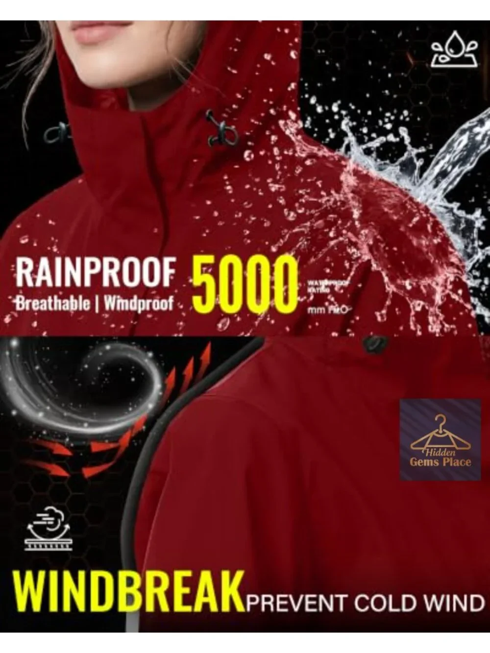 Women's Waterproof Hooded Long Raincoat Windbreaker Packable Lightweight